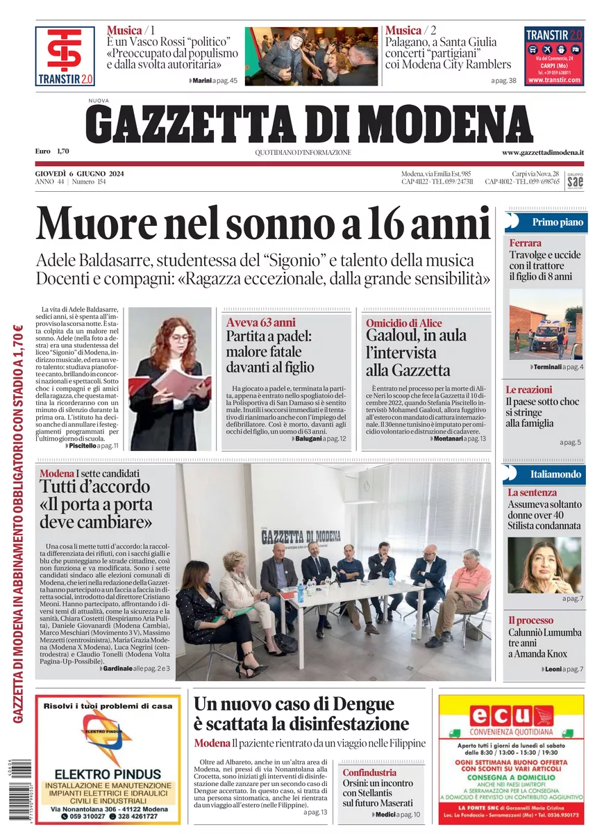 Prima-pagina-gazzetta di modena-oggi-edizione-del-2024-06-06